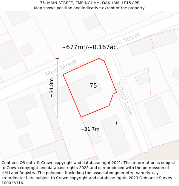 75, MAIN STREET, EMPINGHAM, OAKHAM, LE15 8PR: Plot and title map