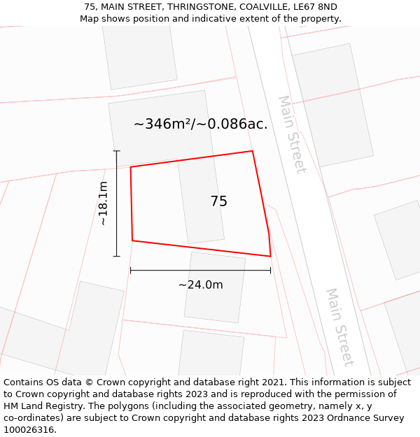 75, MAIN STREET, THRINGSTONE, COALVILLE, LE67 8ND: Plot and title map