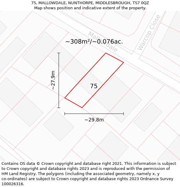 75, MALLOWDALE, NUNTHORPE, MIDDLESBROUGH, TS7 0QZ: Plot and title map