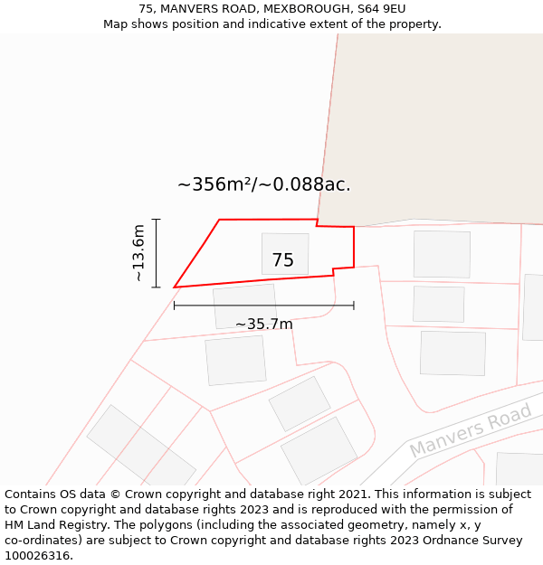 75, MANVERS ROAD, MEXBOROUGH, S64 9EU: Plot and title map