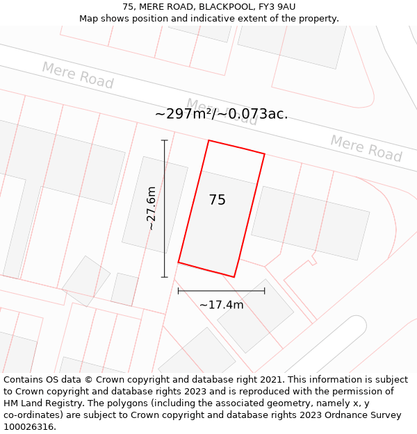 75, MERE ROAD, BLACKPOOL, FY3 9AU: Plot and title map