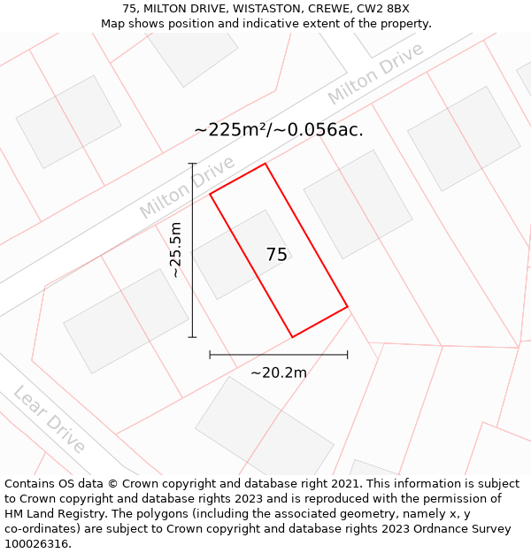 75, MILTON DRIVE, WISTASTON, CREWE, CW2 8BX: Plot and title map