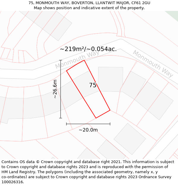 75, MONMOUTH WAY, BOVERTON, LLANTWIT MAJOR, CF61 2GU: Plot and title map