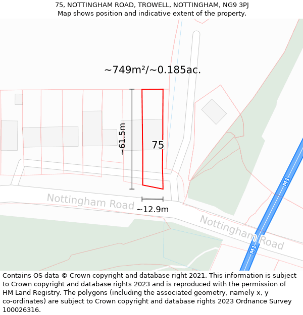 75, NOTTINGHAM ROAD, TROWELL, NOTTINGHAM, NG9 3PJ: Plot and title map