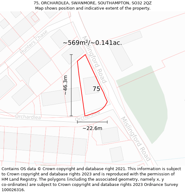 75, ORCHARDLEA, SWANMORE, SOUTHAMPTON, SO32 2QZ: Plot and title map