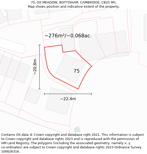 75, OX MEADOW, BOTTISHAM, CAMBRIDGE, CB25 9FL: Plot and title map