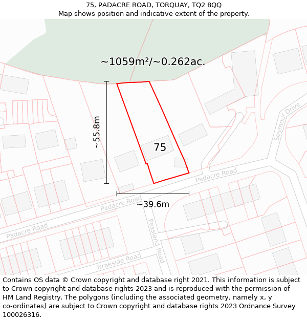 75, PADACRE ROAD, TORQUAY, TQ2 8QQ: Plot and title map