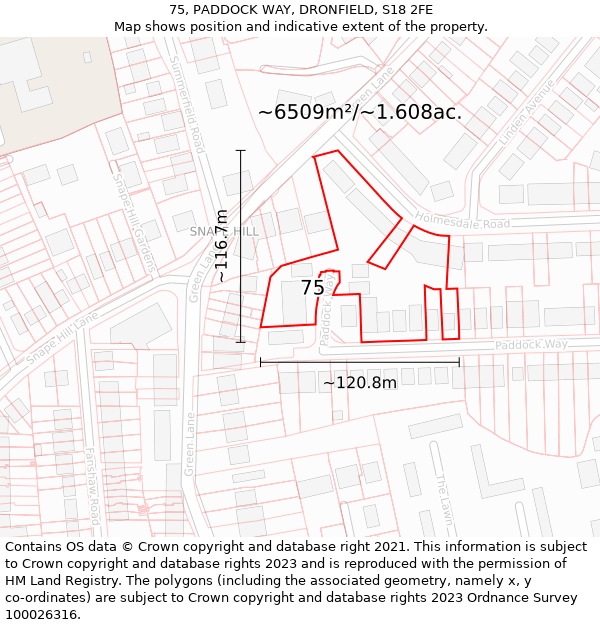 75, PADDOCK WAY, DRONFIELD, S18 2FE: Plot and title map