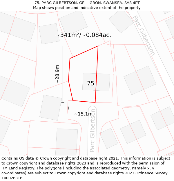 75, PARC GILBERTSON, GELLIGRON, SWANSEA, SA8 4PT: Plot and title map