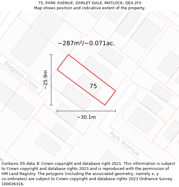 75, PARK AVENUE, DARLEY DALE, MATLOCK, DE4 2FX: Plot and title map