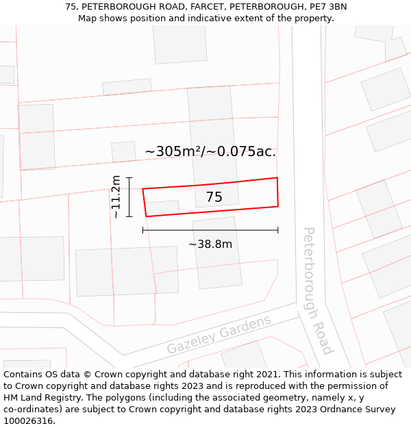 75, PETERBOROUGH ROAD, FARCET, PETERBOROUGH, PE7 3BN: Plot and title map