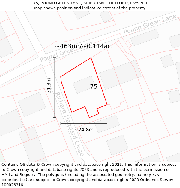 75, POUND GREEN LANE, SHIPDHAM, THETFORD, IP25 7LH: Plot and title map