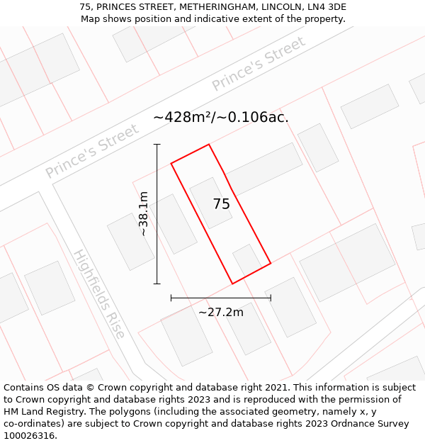 75, PRINCES STREET, METHERINGHAM, LINCOLN, LN4 3DE: Plot and title map