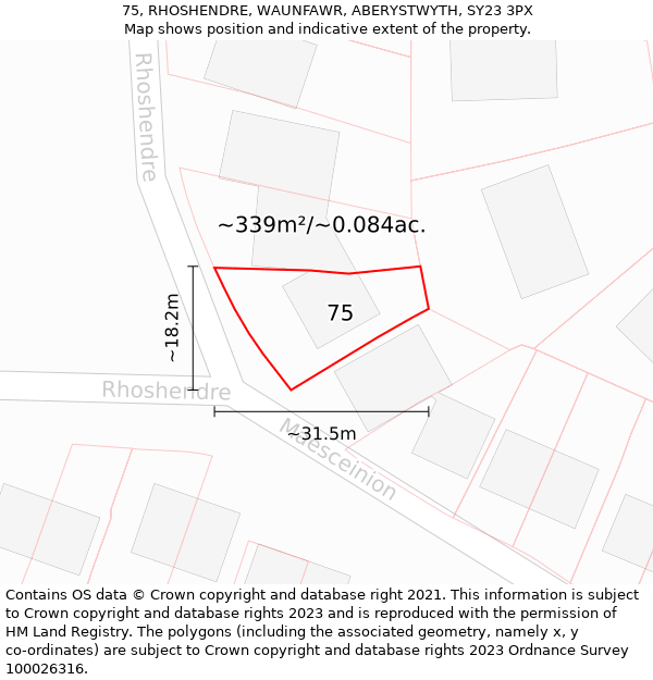 75, RHOSHENDRE, WAUNFAWR, ABERYSTWYTH, SY23 3PX: Plot and title map