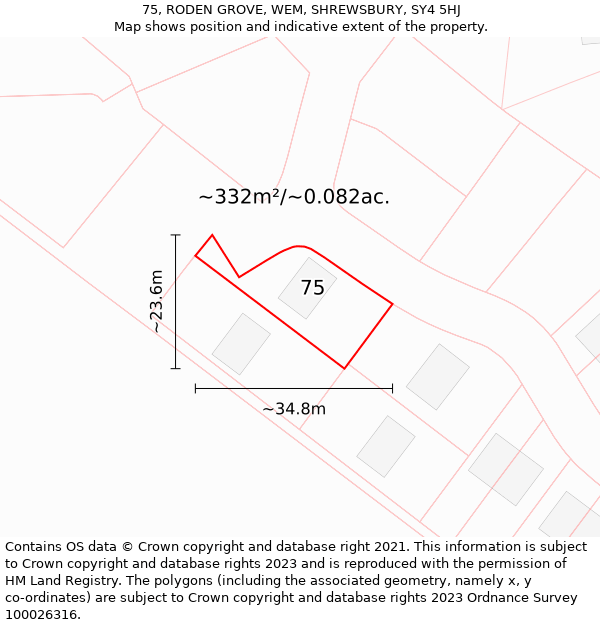 75, RODEN GROVE, WEM, SHREWSBURY, SY4 5HJ: Plot and title map