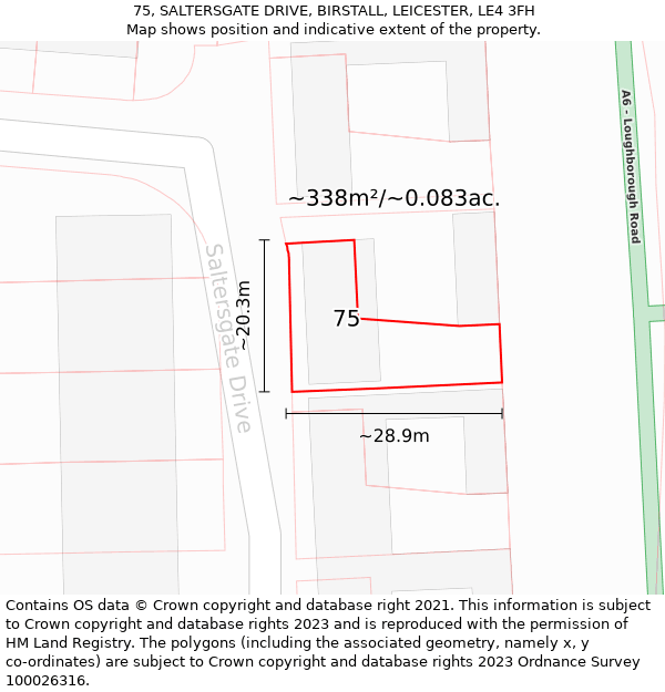 75, SALTERSGATE DRIVE, BIRSTALL, LEICESTER, LE4 3FH: Plot and title map