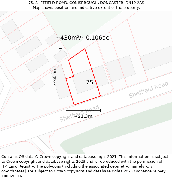 75, SHEFFIELD ROAD, CONISBROUGH, DONCASTER, DN12 2AS: Plot and title map