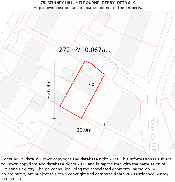 75, SPINNEY HILL, MELBOURNE, DERBY, DE73 8LX: Plot and title map