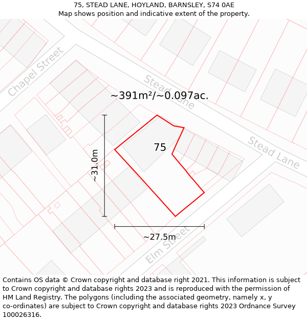 75, STEAD LANE, HOYLAND, BARNSLEY, S74 0AE: Plot and title map