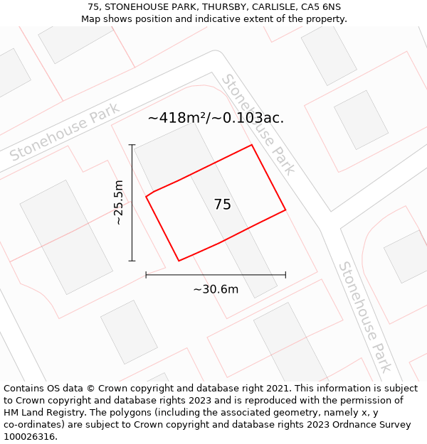 75, STONEHOUSE PARK, THURSBY, CARLISLE, CA5 6NS: Plot and title map