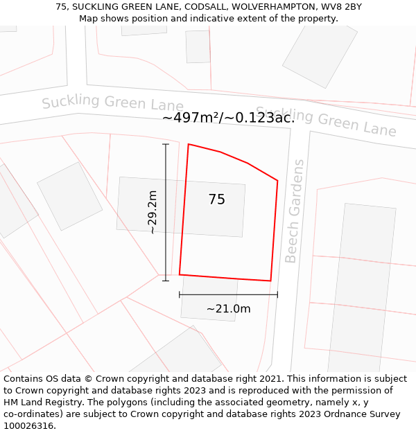 75, SUCKLING GREEN LANE, CODSALL, WOLVERHAMPTON, WV8 2BY: Plot and title map