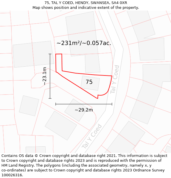 75, TAL Y COED, HENDY, SWANSEA, SA4 0XR: Plot and title map