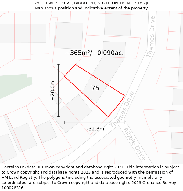 75, THAMES DRIVE, BIDDULPH, STOKE-ON-TRENT, ST8 7JF: Plot and title map