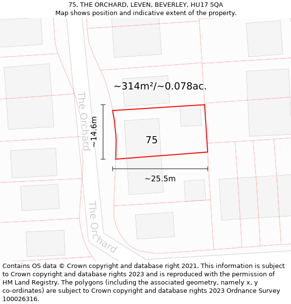 75, THE ORCHARD, LEVEN, BEVERLEY, HU17 5QA: Plot and title map