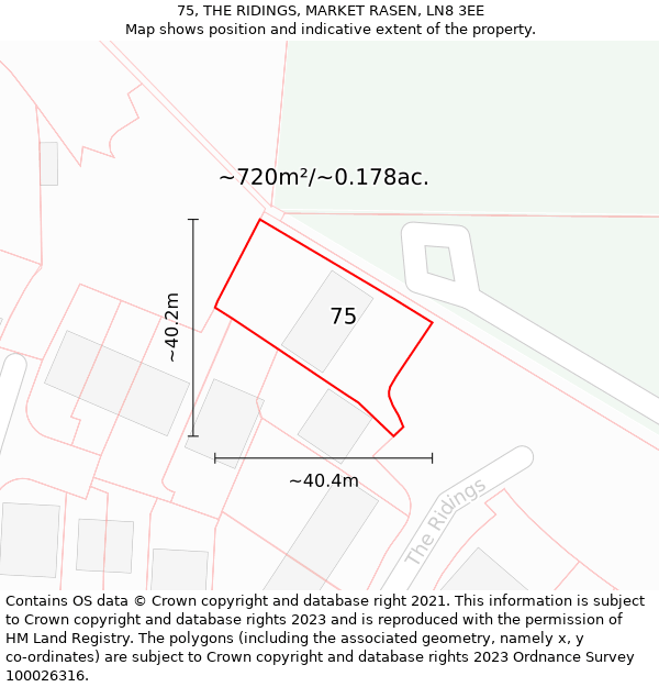 75, THE RIDINGS, MARKET RASEN, LN8 3EE: Plot and title map