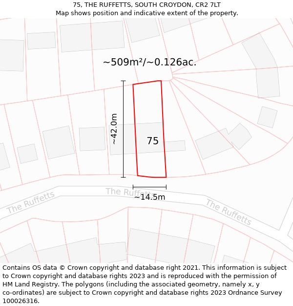 75, THE RUFFETTS, SOUTH CROYDON, CR2 7LT: Plot and title map