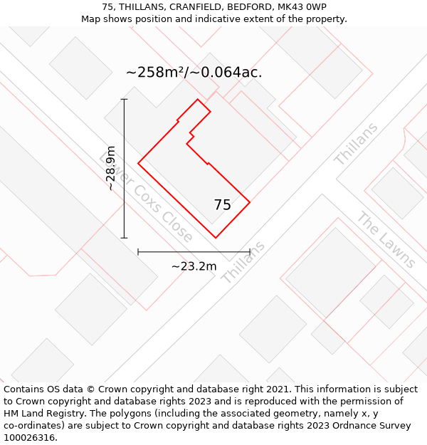 75, THILLANS, CRANFIELD, BEDFORD, MK43 0WP: Plot and title map