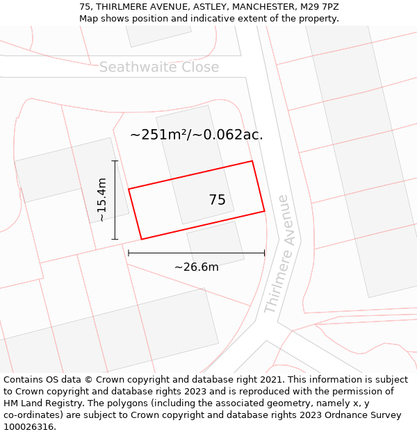 75, THIRLMERE AVENUE, ASTLEY, MANCHESTER, M29 7PZ: Plot and title map