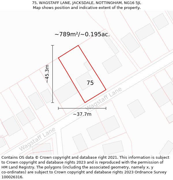 75, WAGSTAFF LANE, JACKSDALE, NOTTINGHAM, NG16 5JL: Plot and title map