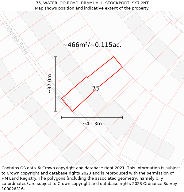 75, WATERLOO ROAD, BRAMHALL, STOCKPORT, SK7 2NT: Plot and title map