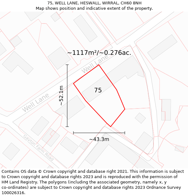 75, WELL LANE, HESWALL, WIRRAL, CH60 8NH: Plot and title map