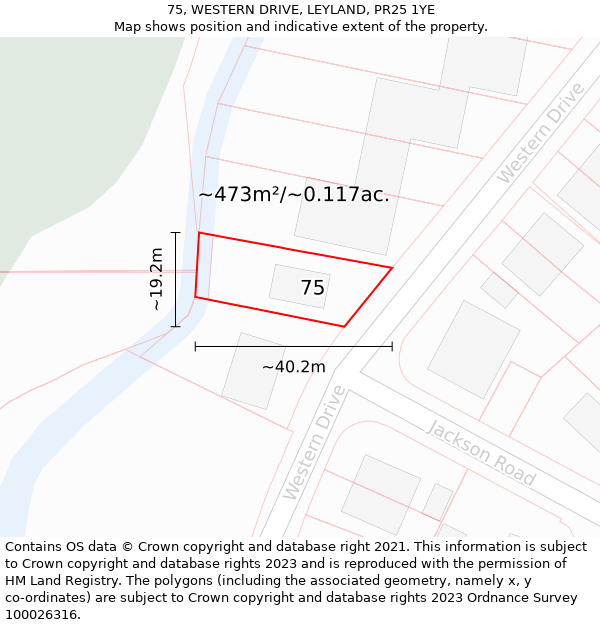 75, WESTERN DRIVE, LEYLAND, PR25 1YE: Plot and title map