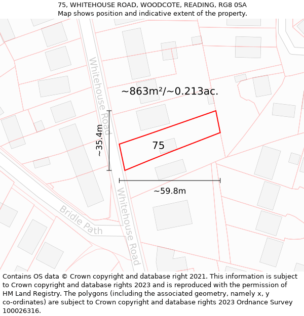 75, WHITEHOUSE ROAD, WOODCOTE, READING, RG8 0SA: Plot and title map