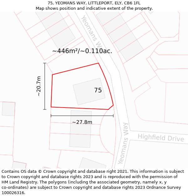 75, YEOMANS WAY, LITTLEPORT, ELY, CB6 1FL: Plot and title map