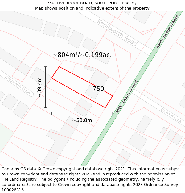 750, LIVERPOOL ROAD, SOUTHPORT, PR8 3QF: Plot and title map