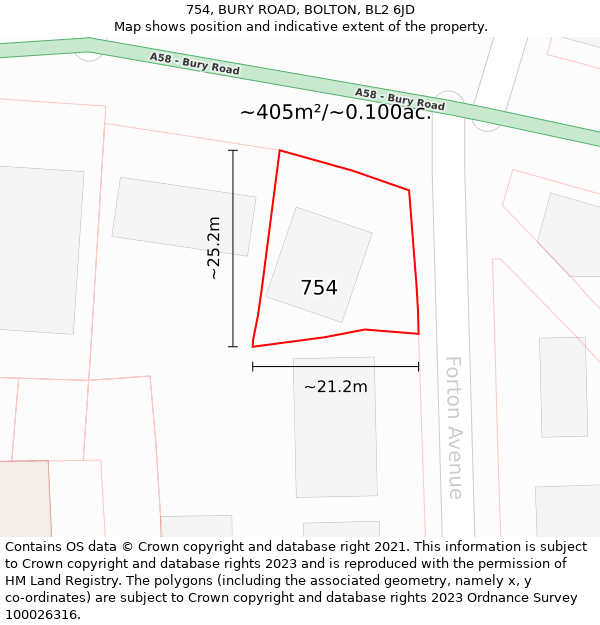 754, BURY ROAD, BOLTON, BL2 6JD: Plot and title map