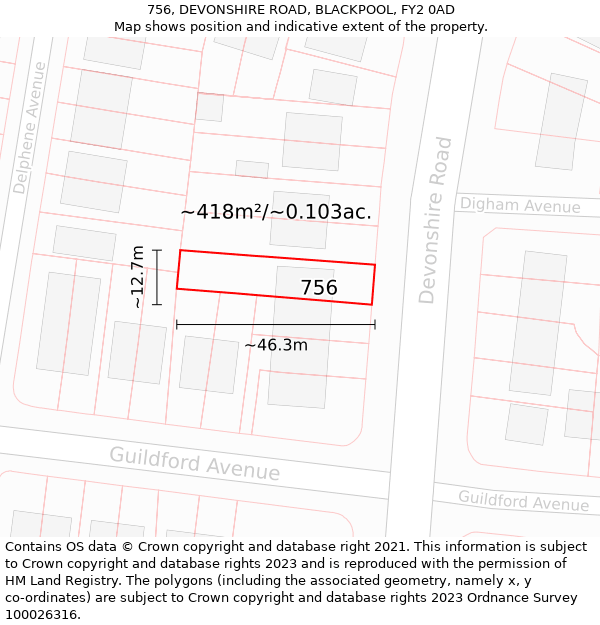 756, DEVONSHIRE ROAD, BLACKPOOL, FY2 0AD: Plot and title map