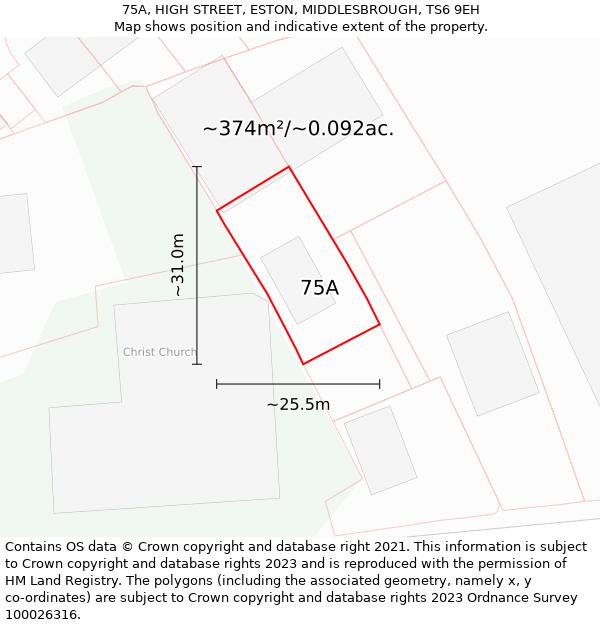 75A, HIGH STREET, ESTON, MIDDLESBROUGH, TS6 9EH: Plot and title map