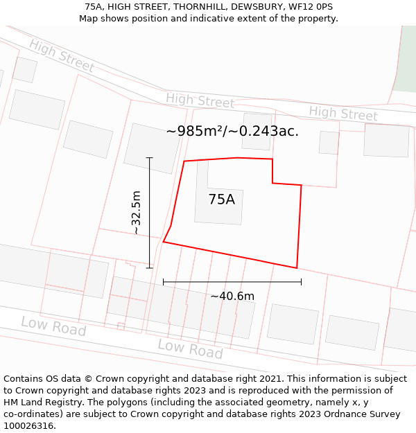 75A, HIGH STREET, THORNHILL, DEWSBURY, WF12 0PS: Plot and title map