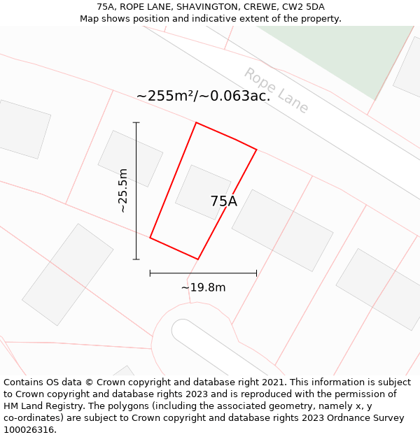 75A, ROPE LANE, SHAVINGTON, CREWE, CW2 5DA: Plot and title map