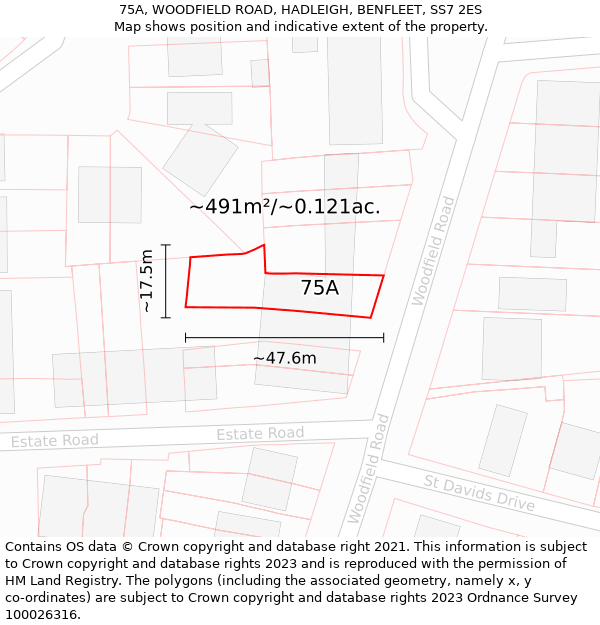 75A, WOODFIELD ROAD, HADLEIGH, BENFLEET, SS7 2ES: Plot and title map