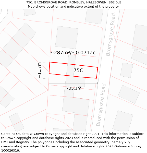 75C, BROMSGROVE ROAD, ROMSLEY, HALESOWEN, B62 0LE: Plot and title map