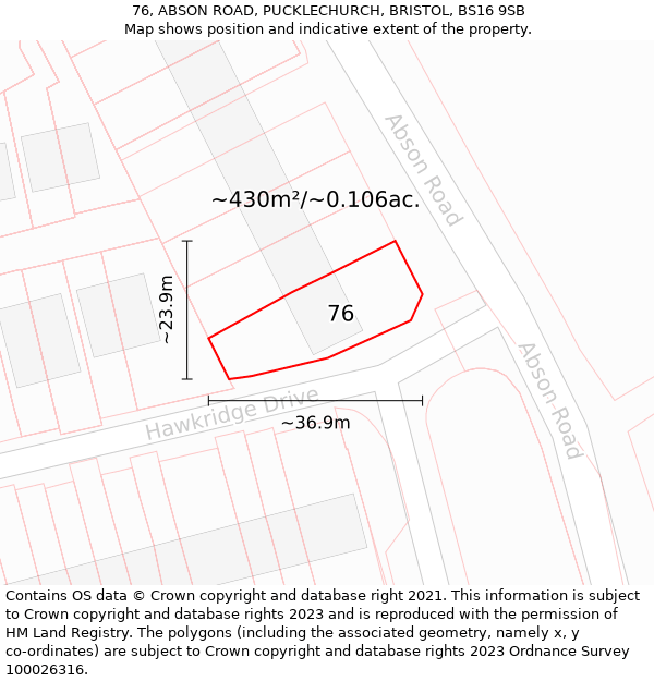 76, ABSON ROAD, PUCKLECHURCH, BRISTOL, BS16 9SB: Plot and title map