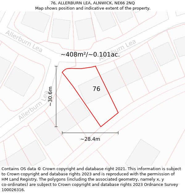 76, ALLERBURN LEA, ALNWICK, NE66 2NQ: Plot and title map