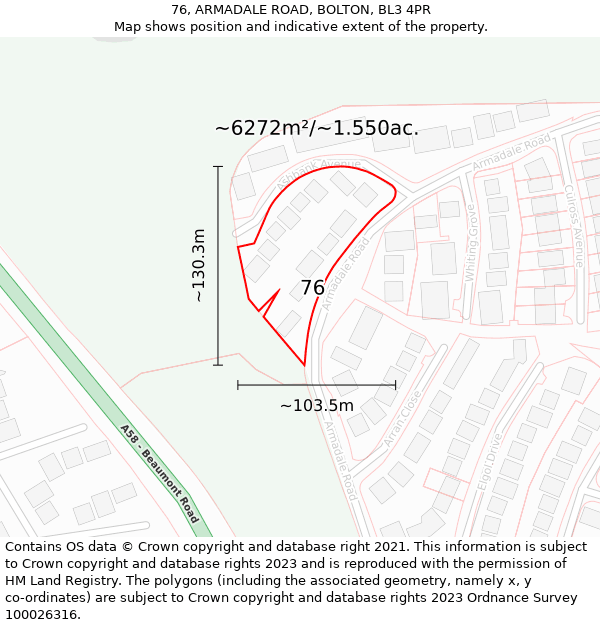 76, ARMADALE ROAD, BOLTON, BL3 4PR: Plot and title map