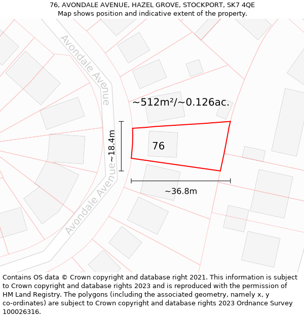 76, AVONDALE AVENUE, HAZEL GROVE, STOCKPORT, SK7 4QE: Plot and title map